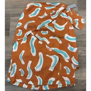 NWT Maeve Edessa Skirt 00P Orange Blue Tiered Faux Wrap Anthropologie Printed